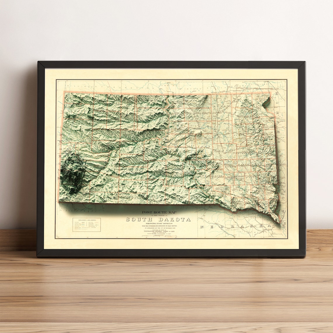 South Dakota Map South Dakota Relief Map Vintage Map of Etsy