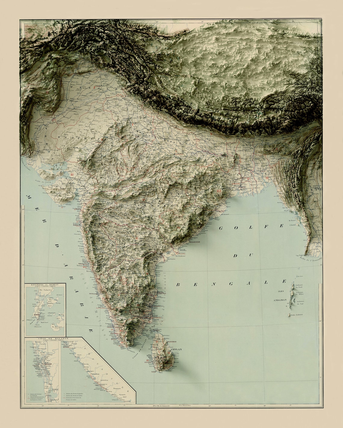 India Map Cd R India Map India 2D Relief Map India Vintage Map India Topo - Etsy
