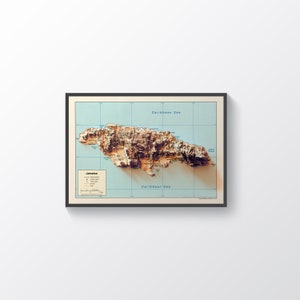 Kaart Jamaica, 2D-reliëfkaart Jamaica, vintage kaart Jamaica, Jamaica Wall Art Print, oude kaart Jamaica, Jamaica cadeau - 2D FLAT PRINT