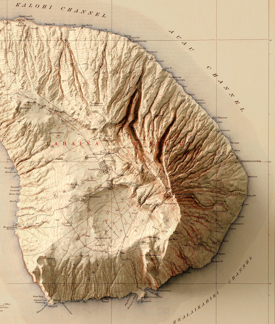 Lanai Island Map Hawaii Map Lanai 2D Relief Map Lanai Etsy