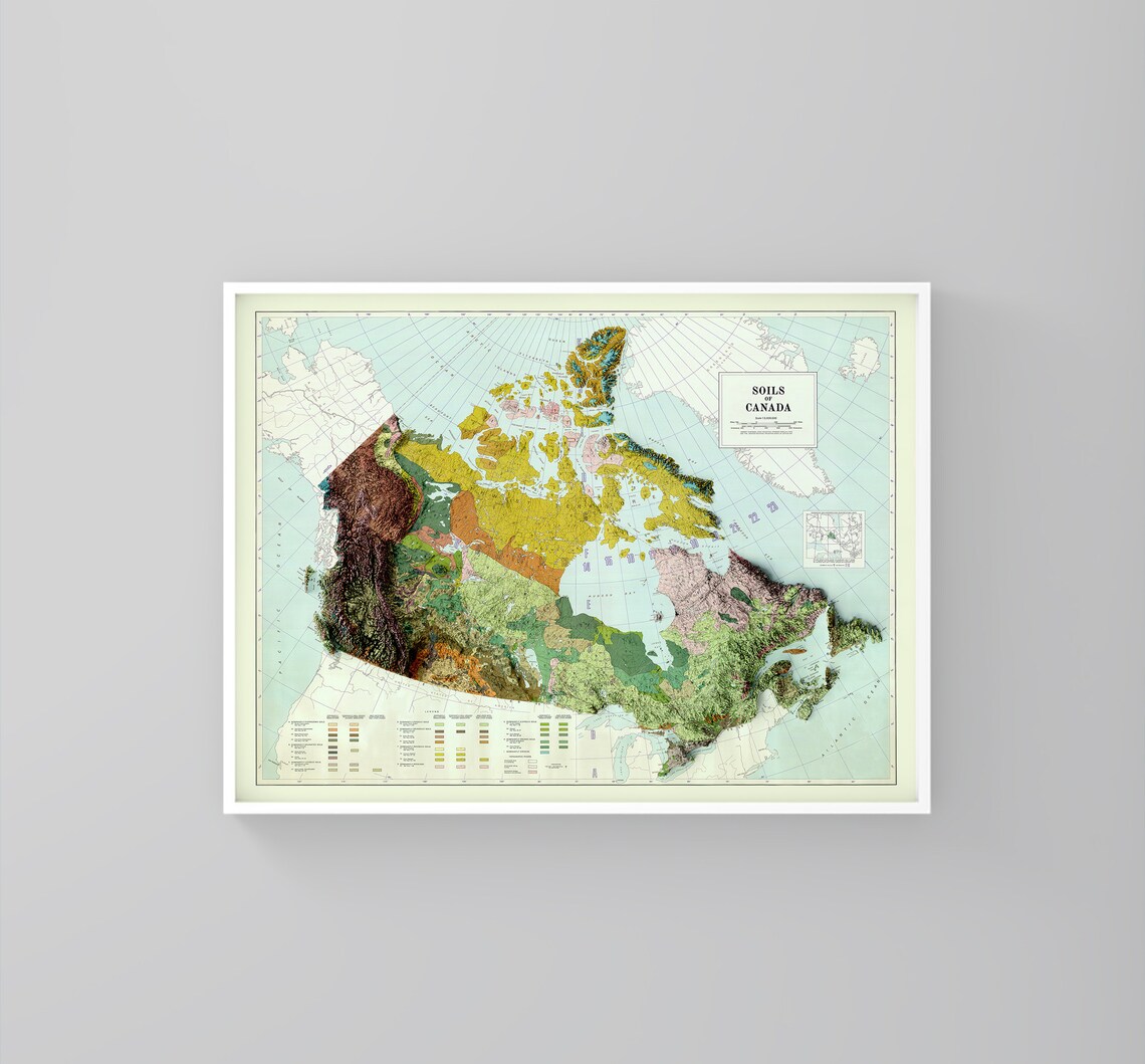 Canada Map Canada 2D Relief Map Canada Topo Map Canada Etsy