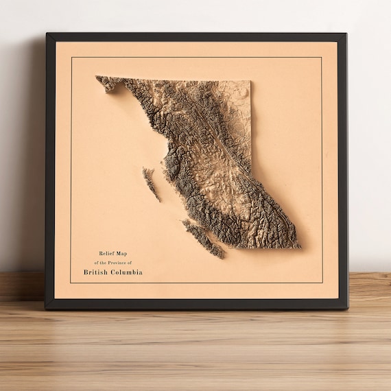 British Columbia Map British Columbia 2D Relief Map British - Etsy