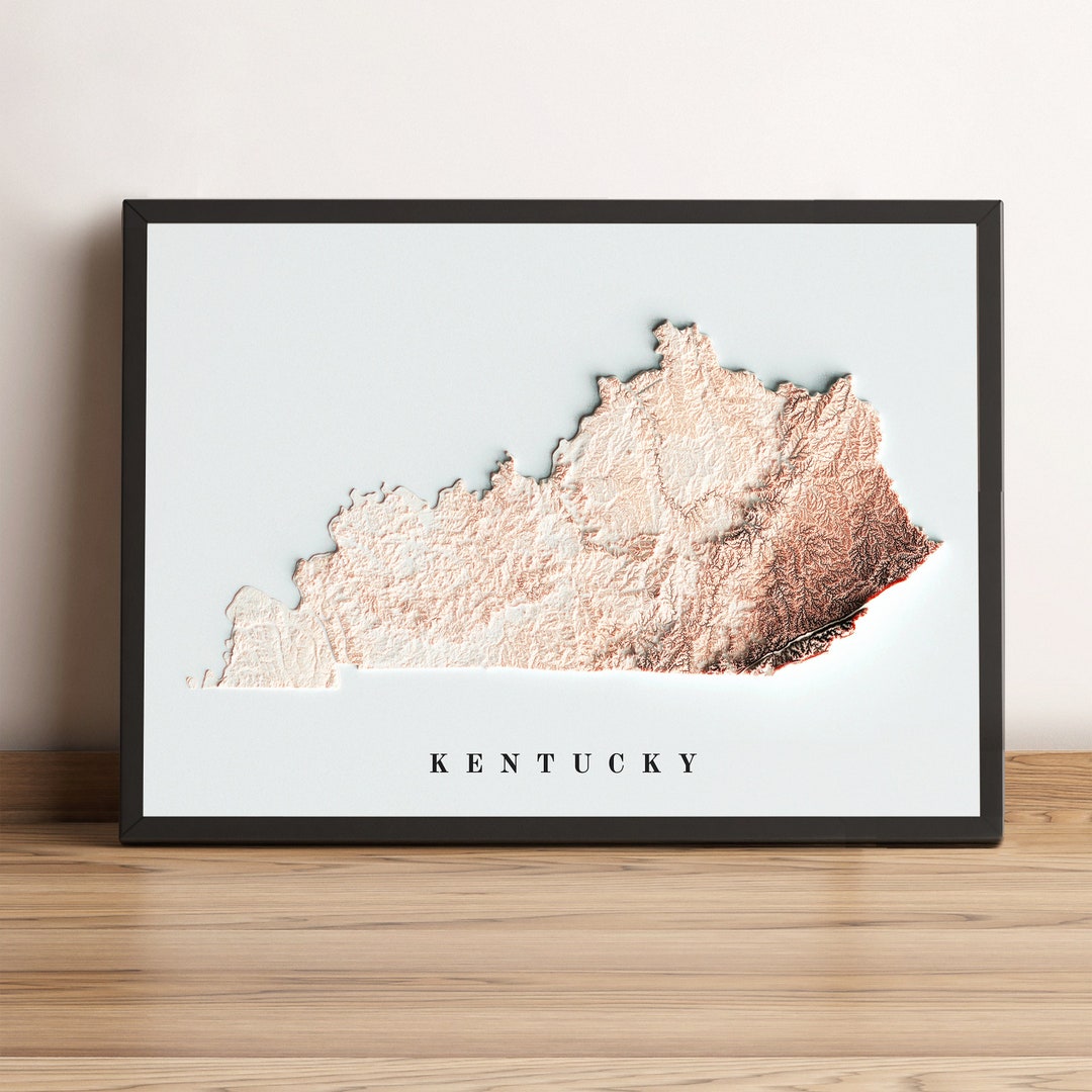Kentucky Map, Kentucky 2D Relief Map, Kentucky Vintage Map, Kentucky