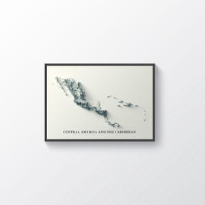 Kaart van Midden-Amerika, 2D-reliëfkaart van Midden-Amerika, minimalistische poster van Midden-Amerika, Caribische kaart - 2D FLAT PRINT