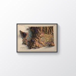 Washington Bodenkarte, Washington 2D Reliefkarte, Washington Bodenkarte, Washington Vintage Karte, Washington Poster - 2D FLACHDRUCK