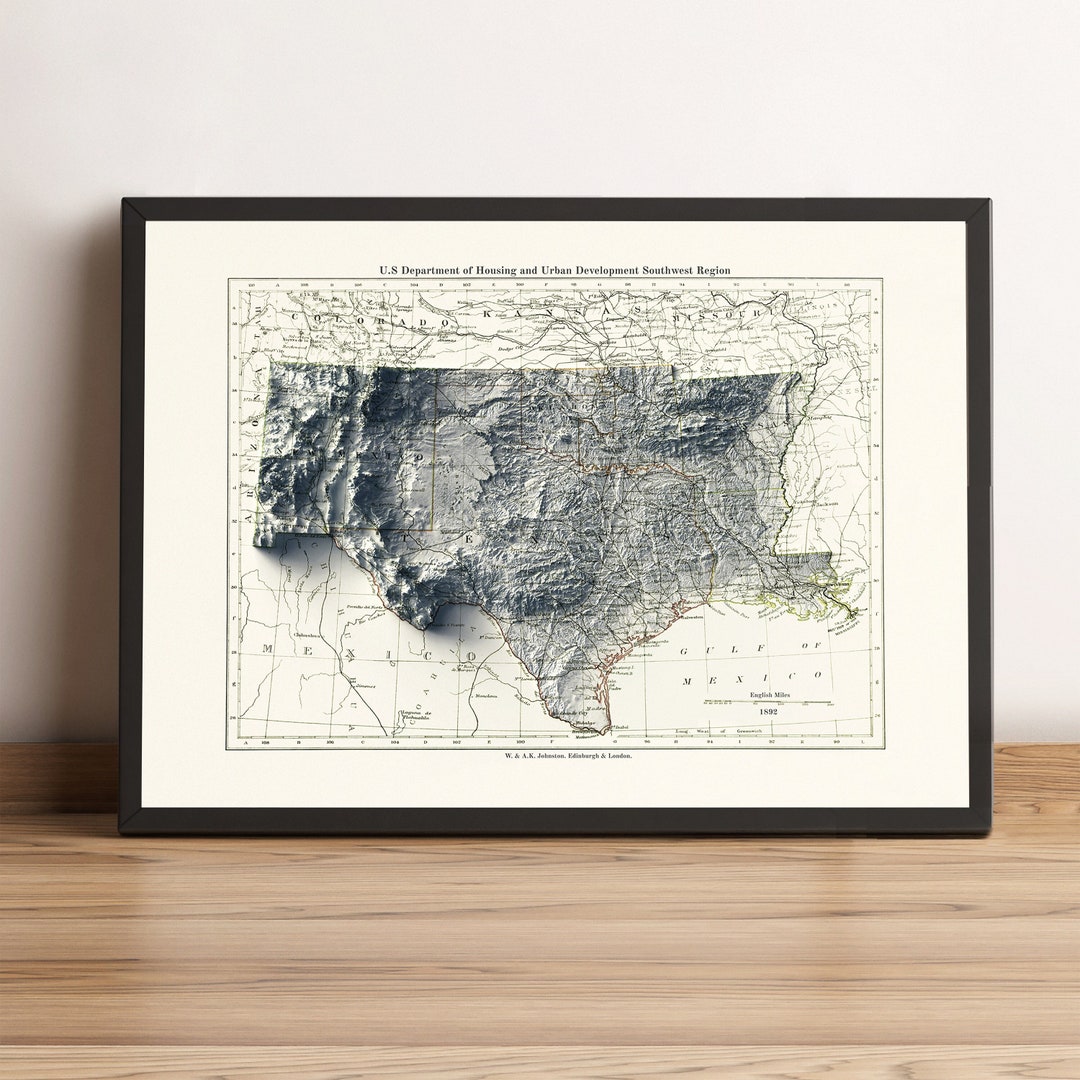 South Central USA Map, South Central 2D Relief Map, Texas Map, New