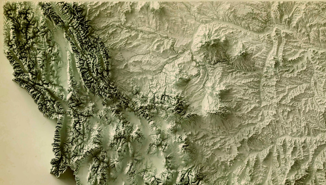 Montana Map Montana 2D Relief Map Montana Topo Map Montana - Etsy