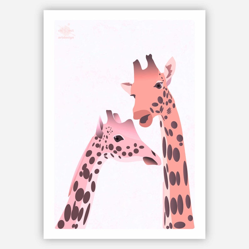 Gallery Wall Art print Modern art Unique art Two adorable giraffes digital drawing Digital print Illustration Wall art