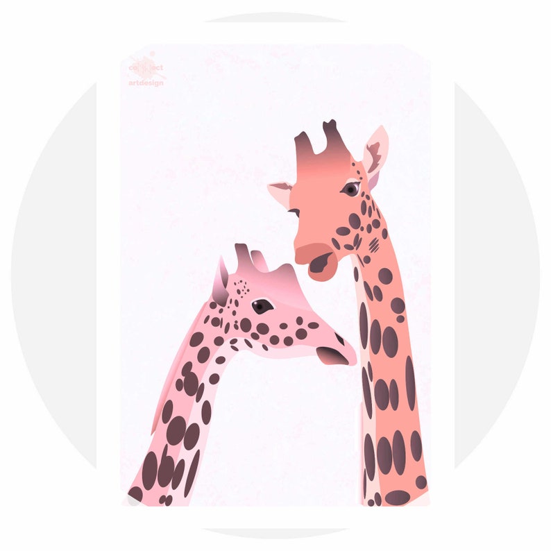 Gallery Wall Art print Modern art Unique art Two adorable giraffes digital drawing Digital print Illustration Wall art