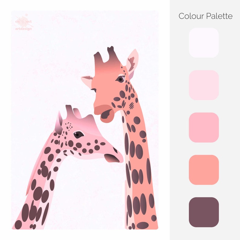 Gallery Wall Art print Modern art Unique art Two adorable giraffes digital drawing Digital print Illustration Wall art