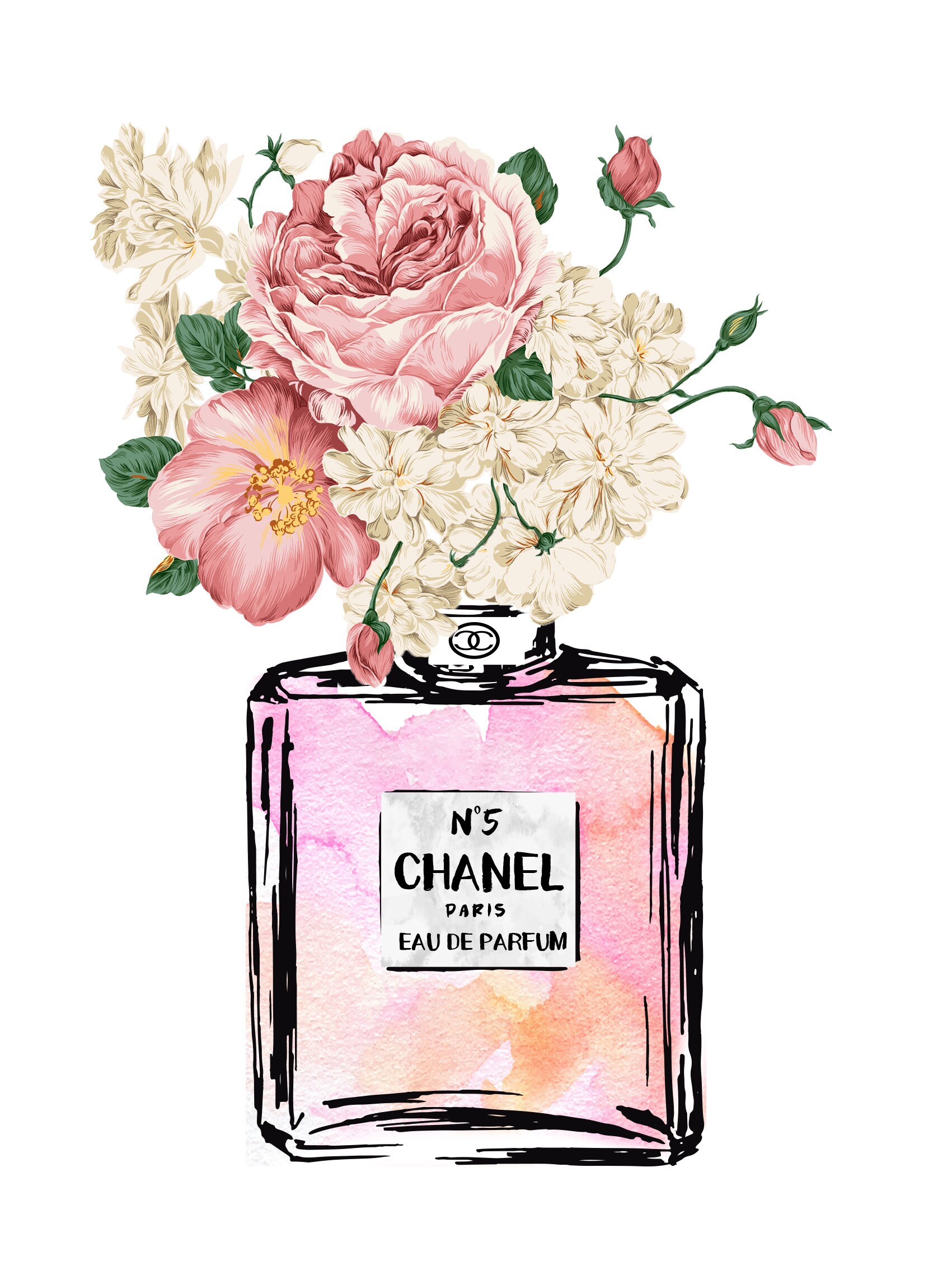 Chanel Perfume Bottle Flower Digital Download Mode Art Etsy