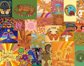 Hippie Aesthetic Wall Collage 6x4 Photowall Prints Indie Psychedelic 70s Art 10/15/30/45/60