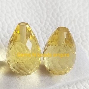 20X15mm to 10X7mm Half top drilled A pair of Citrine Quartz Briolette Feceted teardrop shape,High Polished,Handmade,Superb Item
