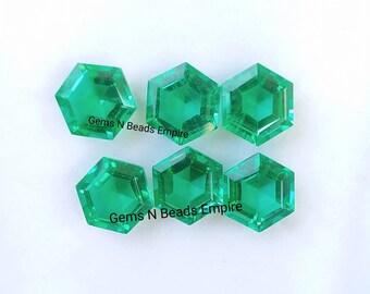 1 par 14 x 14 mm utmärkt högsta kvalitet grön smaragd hexagonformad slipad sten lös ädelsten för smyckestillverkning
