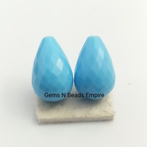 Half top drilled A pair of Turquoise Quartz Briolette cut Faceted drop shape,15X10mm  High Polished,Handmade,Superb Item