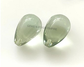 1 Pair Green amethyst quartz half top drilled  drop shape,Briolettes smooth polished,Handmade Gemstones, For jewellery making, wire wrapping