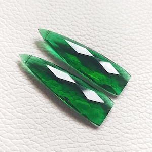 2 pcs 37X10mm Side Drilled Hole Fancy shape, Emerald Quartz Briolette,Faceted, polished,Handmade Gemstone,For jewellery making,wire wrapping
