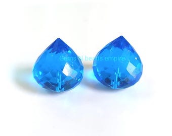 2 Pcs 9X10mm to 16X16mm siwss Blue quartz Onion shape,Briolettes faceted polished,Handmade Gemstones, For jewellery making, wire wrapping
