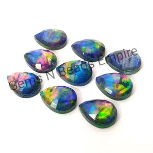 10 pieces ammolite gemstone,16X12mm and 18X13mm ammolite Doublet Rose cut flat back ammolite jewelry, ammolite hydro, gemstone Pear shape,
