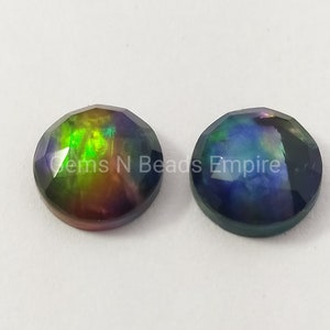 10 pieces lot ammolite gemstone,12X12mm ammolite Doublet Rose cut flat back ammolite jewelry, ammolite hydro, gemstone Round shape,