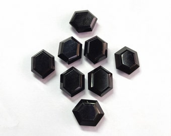 10 Pcs. Natural Black onyx Hexagon shape, Both side Faceted,flat bottom polished, Handmade Gemstones, For jewellery making, wire wrapping