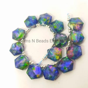 Hexagon shape 10 pieces lot ammolite gemstone,12X12mm ammolite Doublet briolette ammolite jewelry, ammolite hydro, gemstone,