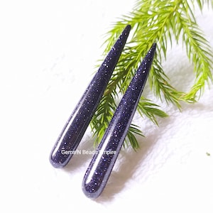 Blue Goldstone Half bottom drilled Smooth 50X6 mm Teardrops One Pair Perfect for earrings