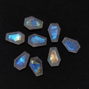 3 Pair. Rainbow moonstone 10X7 mm coffin shape, Faceted,flat back polished, Handmade Gemstones, For jewellery making, wire wrapping