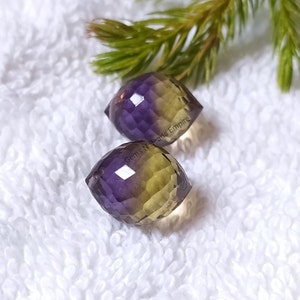 2 Pcs 14X12mm Ametrine quartz Onion drop, side to side drilled Briolettes faceted polished,Handmade, For jewellery making, wire wrapping