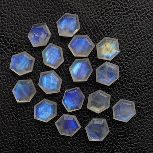 16X12mm and 14X11mm Rainbow moonstone Hexagon shape, Both side Faceted,flat bottom polished, Handmade Gemstones, For jewellery making,