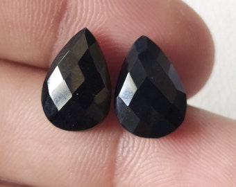 1ペア 30 x 10 mm 天然ブラックオニキス ペアシェイプ ブリオレット