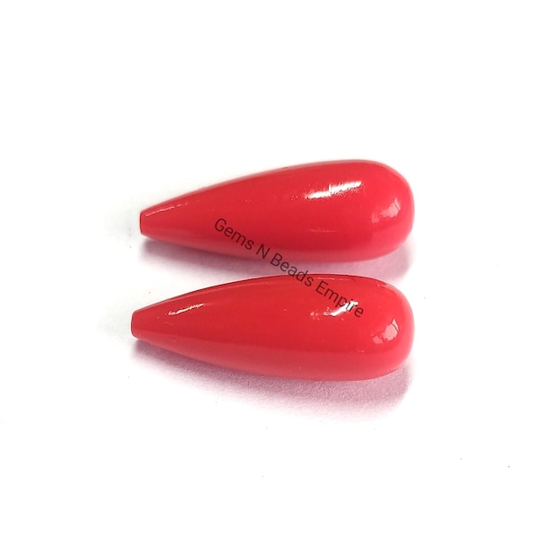 Mezzo fondo forato 16 x 6 mm 1 paio di quarzo corallo rosso Briolette a forma di goccia liscia, lucidato a specchio, fatto a mano, articolo superbo
