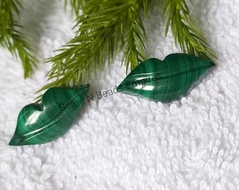 A Pair of Natural Malachite Lips shape, Approximately 19x9mm, handmade gemstone, unique design  High Polished,Handmade,Superb Item