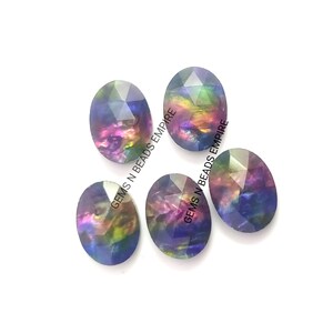 10 pieces lot ammolite gemstone,16X12mm ammolite Doublet Rose cut flat back ammolite jewelry, ammolite gemstone Oval shape,