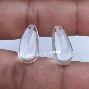Half top drilled 20X10mm 15X10mm and 12X8mm 1 pair of Rock crystal Quartz  smooth teardrop shape, High Polished,Handmade,Superb Item