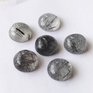 天然ブラックルチル 10 個、ラウンドシェイプ、6 mm ～ 20 mm、高光沢、天然宝石、ハンドメイド、素晴らしいアイテム、フラットボトム