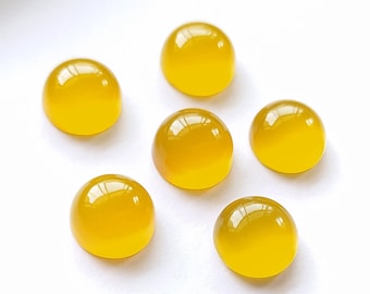 1 Beautiful Pairs of Rare Yellow chalcedony,Round Shape, 3 mm to 20 mm,High Polished,Natural Gemstone, Handmade, Superb Item Flat bottom