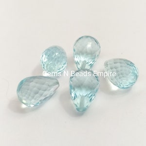 A pair of Aquamarine Quartz Half top drilled Briolette cut Faceted drop shape,20X10mm and 15X10mm  High Polished,Handmade,Superb Item