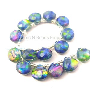 Heart shape 10 pieces lot ammolite gemstone,12X12mm ammolite Doublet briolette ammolite jewelry, ammolite hydro, gemstone,