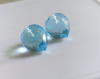 2 piezas 13x12mm azul cielo topacio cuarzo forma de cebolla, Briolettes facetadas pulidas, piedras preciosas hechas a mano, para la fabricación de joyas, envoltura de alambre