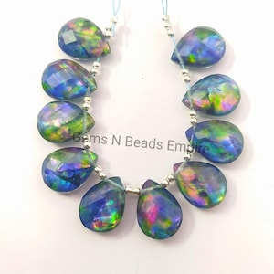 10 pieces lot Beads ammolite gemstone,16X12mm pear shape ammolite Doublet briolette ammolite jewelry, ammolite hydro, gemstone