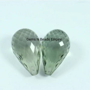 Half top drilled A pair of Green amethyst Quartz Briolette cut Faceted drop shape,20X10mm and 15X10mm High Polished,Handmade,Superb Item image 1