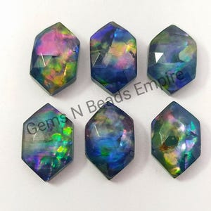 10 pieces lot ammolite gemstone,16X10mm ammolite Doublet Rose cut flat back ammolite jewelry, ammolite hydro, gemstone Hexagon shape,