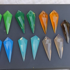 1 pair Kite  chalcedony gemstone flat bottom 27X10mm kite shape,Faceted Rosecut flat back polished,Handmade Gemstone free drilling available