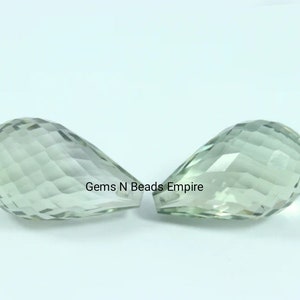 Half top drilled A pair of Green amethyst Quartz Briolette cut Faceted drop shape,20X10mm and 15X10mm High Polished,Handmade,Superb Item image 2