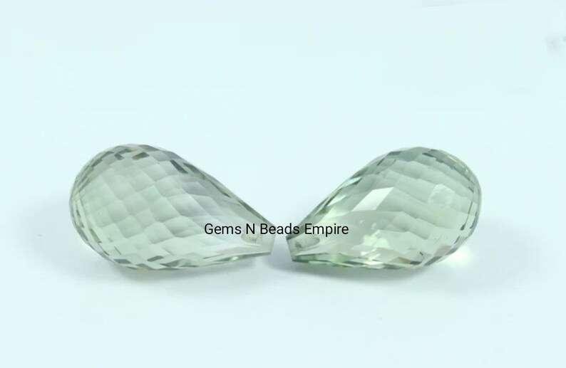 Half top drilled A pair of Green amethyst Quartz Briolette cut Faceted drop shape,20X10mm and 15X10mm High Polished,Handmade,Superb Item image 2