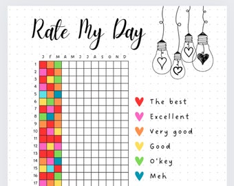 Year In Pixels Mood Tracker: Rate My Day Printable (A5 PDF)