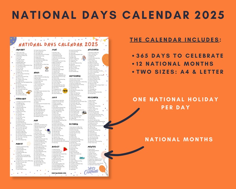 National Days Calendar Printable 2025 National Holidays Calendar Social Media Ideas 365