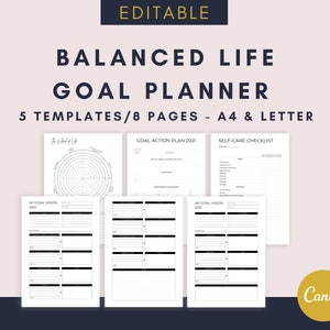 Life Goal Planner Editable Canva Template, Wheel of Life, Life Balance Wheel, A4 & US Letter image 1