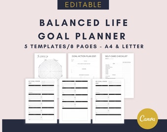 Life Goal Planner Editable Canva Template, Wheel of Life, Life Balance Wheel, A4 & US Letter